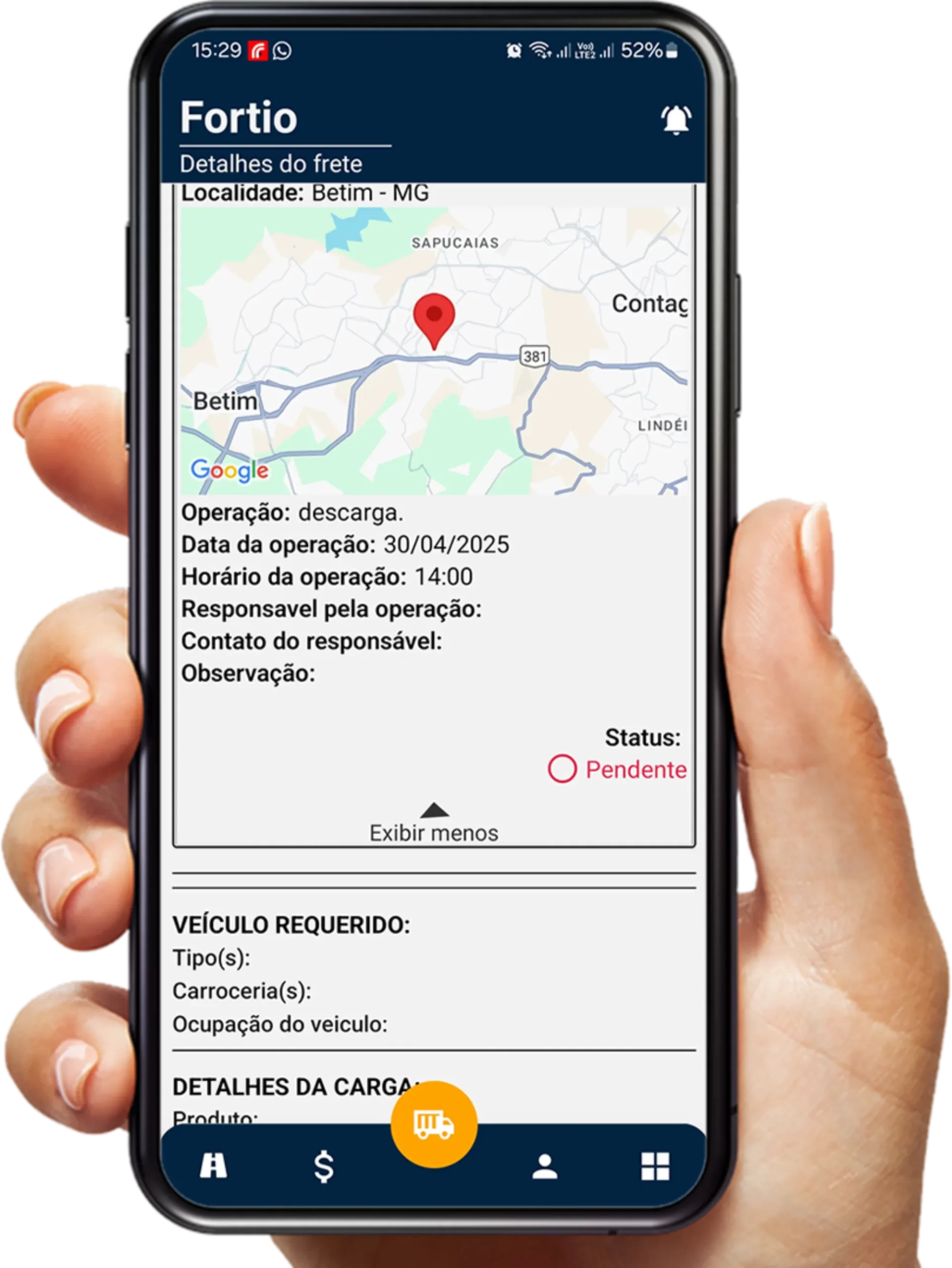 Tela - Detalhes do Frete.fw